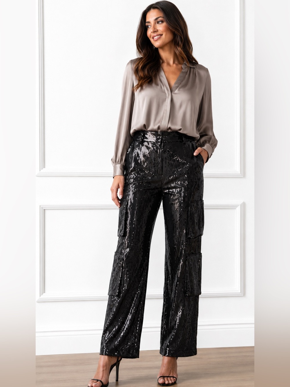 Women’s Black Sequin Cargo Pants